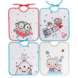 Ti TIN, Set van 4 slabbetjes, bedrukt, waterdicht, 33 x 36 cm, 90% katoen, 10% polyester, slabbetjes voor baby's vanaf 1 jaar, gesp, sluitband, vinylvoering, motief astronaut/ruimte, 320 g/m²