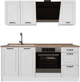 Vicco Eenpersoonskeuken R-Line, Wit landelijk/Wit, 180 cm goudkleurig eiken werkblad