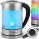 Berdsen Elektrische waterkoker met temperatuurregeling 60-100 °C, glazen led, touch-display, 2200 W, 1,7 l, roestvrij staal, zilver-zwart