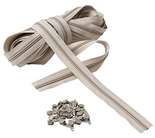 IPEA Panda IPEA Ritssluiting maat 5# doorlopende ketting - 10 meter - nylon touw + 25 schuivers inbegrepen - ritssluiting - op maat te snijden om te naaien, 3 kleuren om uit te kiezen, beige, breedte 30 mm