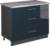 Vicco Keukenonderkast Fame-Line, Donkerblauw hoogglans/Antraciet, 100 cm, WB Marmer