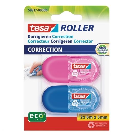 tesa Mini Correctie Roller ecoLogo - blauw/roze