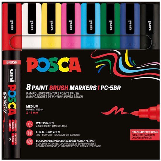 POSCA - Paintmarker uni posca pc-5br brushpunt m ass 8st