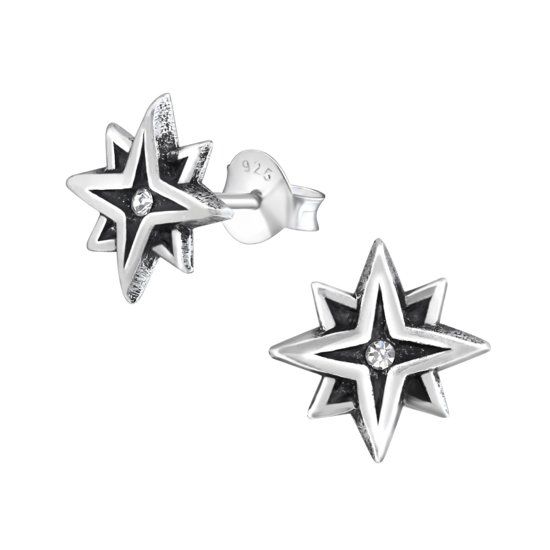 Aramat Jewels oorbellen met ster-925 zilver-kristal-transparant-10mm
