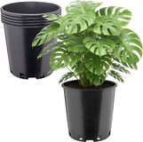 Garronda Set van 5 hoge ronde kunststof bloempotten met drainagegaten (Zwart, Ø26 x 26 cm (12L)) GD-KW-RH