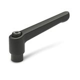 Ganter Normelemente GN 300-78-M10-SW, verstelbare klemhendel met schroefdraad, bus gepolijst staal, greep gegoten zink, zwart, met kunststof coating, 1 stuk