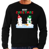 Bellatio Decorations Merry Christmas sneeuwpoppen mijne is groter foute Kersttrui - zwart - heren - Kerstsweaters / Kerst outfit XXL