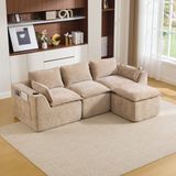 OKWISH Hoekbank 256 x 161 cm - Modulair 3-Zits Sofa Met Hocker, Kussens En Opbergvakken - Chenille - Khaki