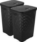 Hega Hogar Wasmand met deksel Rotan - 2x - antraciet