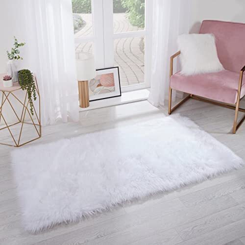 Sienna Faux schapenvacht bont pluizig tapijt microsuede grote rechthoek bedrrom keuken tapijt niet-schuur zachte vloermat, wit - 120 x 170 cm