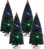Feeric lights & Christmas Feeric Christmas Kerstdorp mini kerstboompjes - 4x st - 15 cm - verlicht - 20 gekleurde LED lampjes