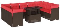 vidaXL 10-delige tuinbankset met kussens, bruin, polyrotan