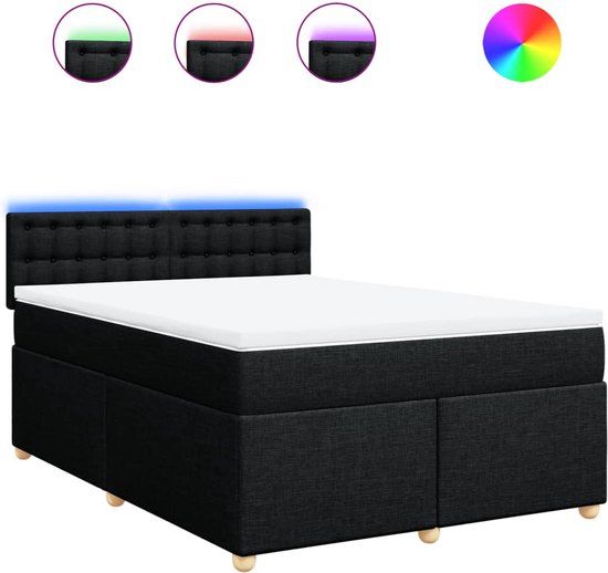 vidaXL Boxspring met matras stof zwart 160x200 cm