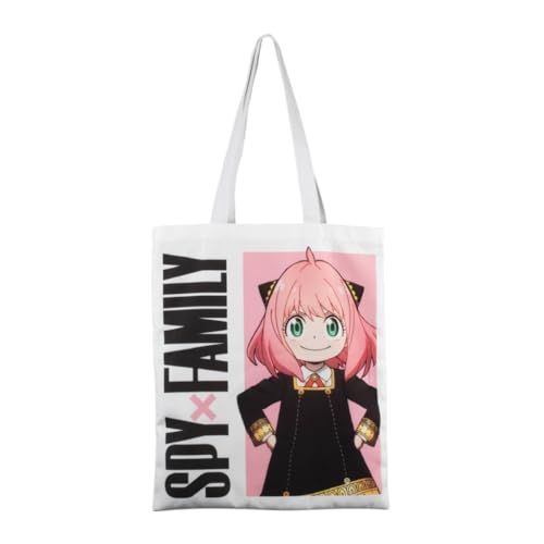 Konix Spy x Family boodschappentas met lange handgrepen, afmetingen 38 x 42 cm, 100% polyester, motief Anya, wit
