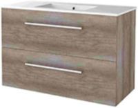 Basic-Line Start 46 Badkamermeubelset - 100 x 46 cm - Met Grepen - 2 Lades - Keramische Wastafel - 1 Kraangat - Scotch Oak
