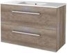 Basic-Line Start 46 Badkamermeubelset - 100 x 46 cm - Met Grepen - 2 Lades - Keramische Wastafel - 1 Kraangat - Scotch Oak