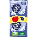 Everyday Sensitive Cotton Ultraabsorberend vermogen, lang met vleugels, filter met katoen, 18 stuks