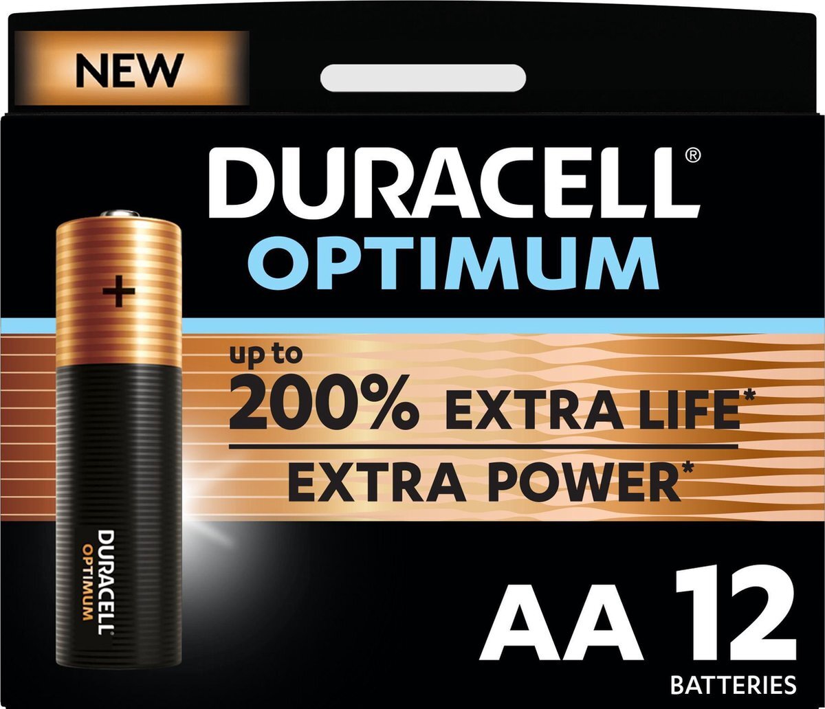 Duracell Optimum Alkaline AA-batterijen, 1,5V LR06 MX1500, 12 stuks