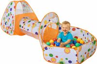 Goodz4All Oranje Tunneltent 3-in-1 Speeltent Pop Up Tent met Ballenbak en Tunnel Kruiptunnel met 100 Ballen Kinderen Popup – Kindertent Speelhuisje met Speeltunnel en Ballenbad en 100 Ballenbakballen Pop-Up Tenten