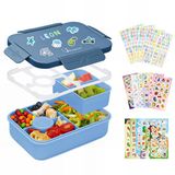 Merkloos Kinder Lunchbox Bento Box - Lekvrij met vakken - Inclusief bestekset en 16 stickers - Voor meisjes & jongens - Donkerblauw - 1300ML