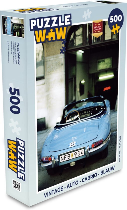 MuchoWow Puzzel Vintage - Auto - Cabrio - Blauw - Legpuzzel - Puzzel 500 stukjes