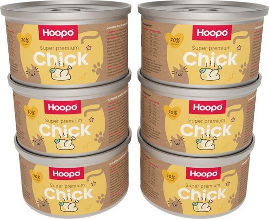Hoopo Chick - Kattenvoer - 6 x 200g - Natvoer kat - Graanvrij - Monoproteine - 70% vlees - Voor volwassen katten