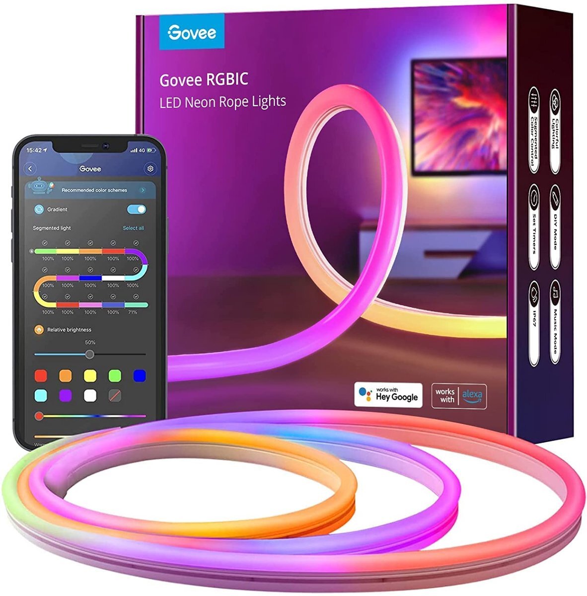 Govee RGBIC Neon Rope ledstrip 3M - werkt met Alexa en Google Assistant