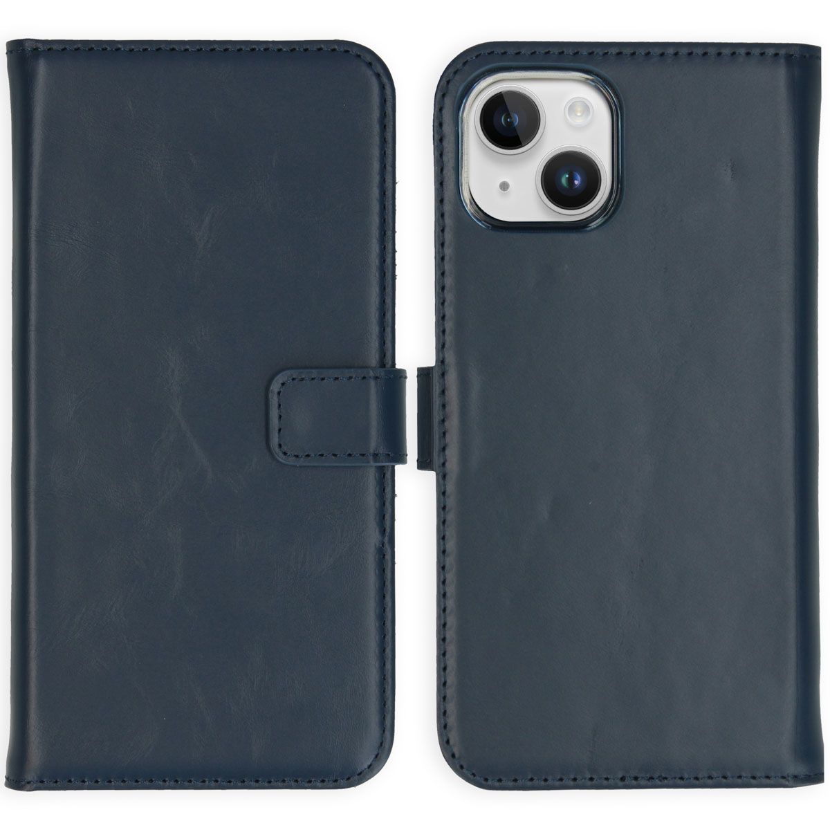 Selencia Echt Lederen Bookcase iPhone 15 - Blauw - Flip Case