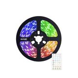 R-Music Ledstrip RGB USB 5 m op maat te snijden, dimbaar, meerkleurig, zelfklevend en inclusief 2 aansluitingen en afstandsbediening.