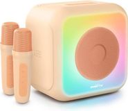BIGBEN Enceinte karaoké, Bluetooth, 30W, 2 microphones sans fil, USB-C, égaliseur, couleur pêche