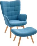 HOMCOM Accentstoel met hocker, gevoerd, met armleuningen, blauw