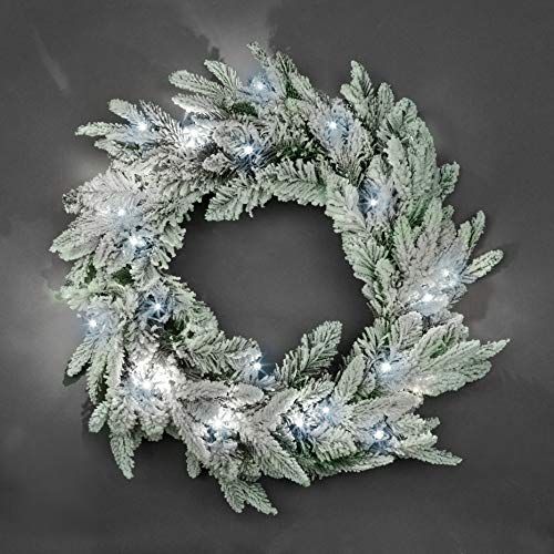 SHATCHI 55 cm Pre-Lit Christmas Wreath - Lapland Spruce - 30 White LEDs