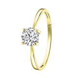 Lucardi Dames Ring gold bezet met zirkonia van Swarovski 6mm - Ring - Cadeau - Echt Zilver - Goudkleurig