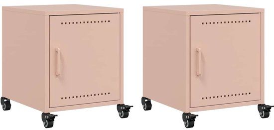 vidaXL Nachtkastjes - Set van 2 - Staal - Roze - 36x39x43,5 cm