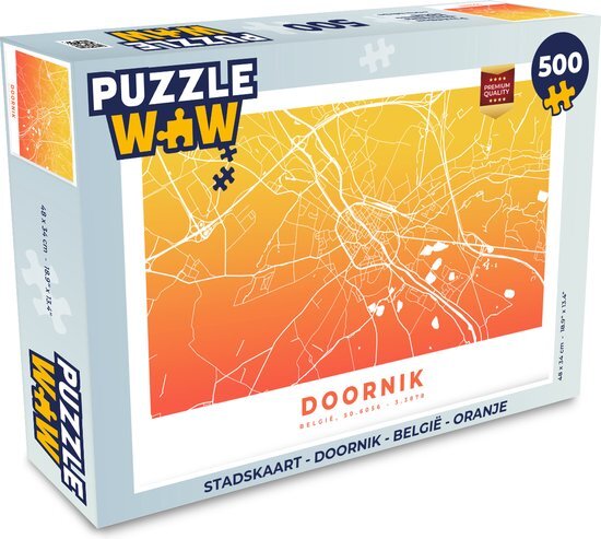 MuchoWow Puzzel Stadskaart - Doornik - België - Oranje - Legpuzzel - Puzzel 500 stukjes - Plattegrond