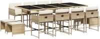 vidaXL 13-delige tuinset met kussens, beige, van polyrotan