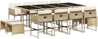 vidaXL 13-delige tuinset met kussens, beige, van polyrotan
