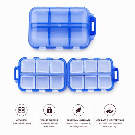 non merk Pillendoosjes met 10 Vakjes - Blauw - Ovaal - 26 x 9 x 6.4 cm - ABS