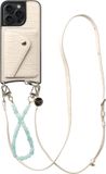 AVY Leren Hoesje geschikt voor Apple iPhone 15 Pro Max | Met Koord en Kaarthouder | Compatibel met MagSafe | Leather Case met Polsand & Crossbody Koord & Wallet | Cubiq Leather Set | Croco Beige