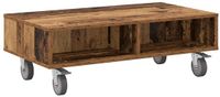vidaXL Table d'appoint avec roulettes vieux bois 90 x 50 x 30 cm bois sculpté