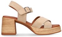 Manfield Dames Beige Suède Sandalen met Blokhak - Maat 39
