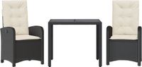 vidaXL 3-delige Tuinset met Kussens Poly Rattan Zwart
