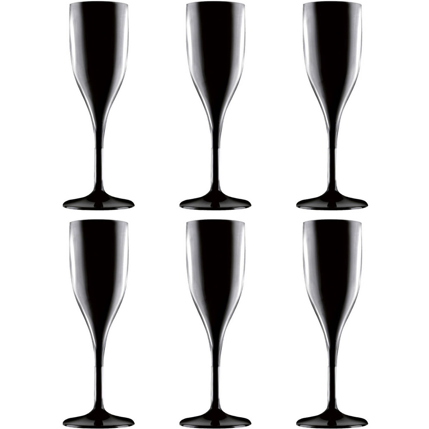 Santex Set van 6x stuks champagneglazen/prosecco flutes zwart 150 ml onbreekbaar herbruikbaar kunststof - Champagne serveren - Champagneflutes - Champagneglazen
