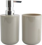 MSV Zeeppompje en drink/tandenborstel beker - badkamer set Porto - kunststof - taupe