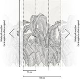 Livingwalls Vliesbehang met Palmbladmotief in Grijs, Zwart, Wit – Junglebehang 1,59 m x 2,80 m – 792171