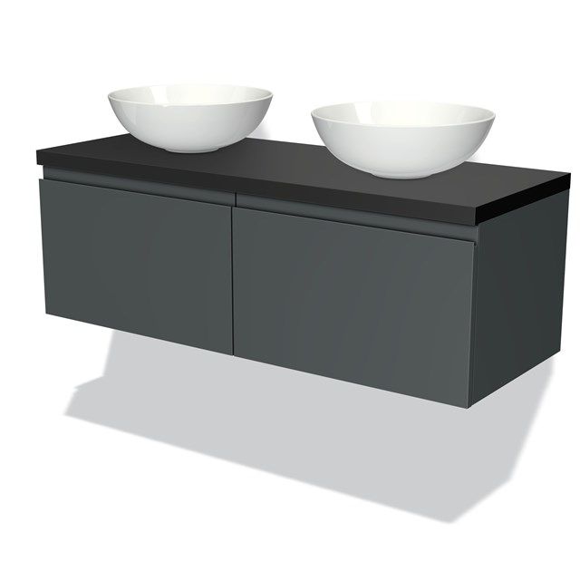 Maxaro Badkamermeubel Modulo Plato 120cm Donkergrijs 2 Lades Greeploos Mat Zwart