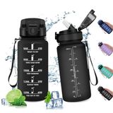 Sportdrinkfles, 500 ml, sportfles met rietje, motiverende tijdweergave, herbruikbaar, lekvrij, voor kinderen, sport, school, gym