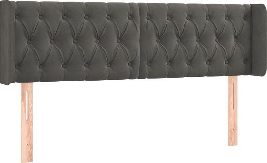 vidaXL Hoofdbord - 147x16x78/88 cm - Fluweel - Donkergrijs