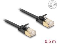 Delock RJ45 Network Cable Cat.6A plug to plug with robust latch and Cat.7 raw flat cable U/FTP 0.5 m black