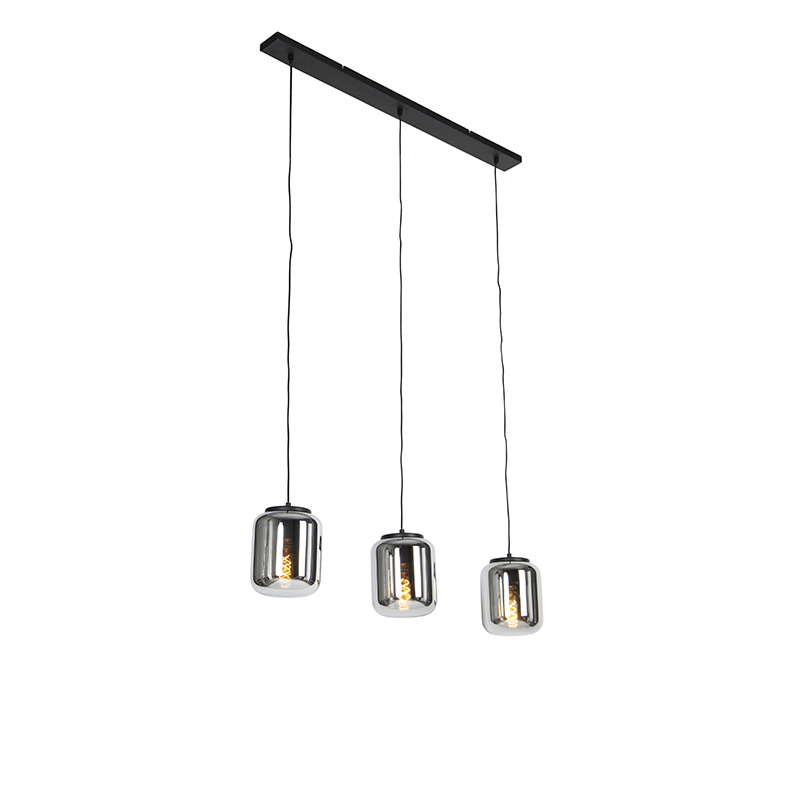 QAZQA Design hanglamp zwart met smoke glas 3-lichts - Bliss